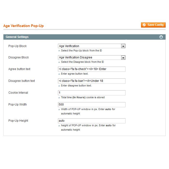Age Gate Pop-Up Magento 1 Extension General Settings Step 2
