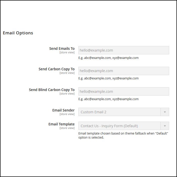 Contact Inquiry Manager Email Options
