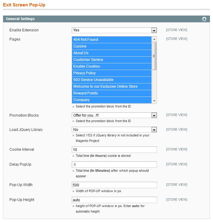 Exit Screen Pop-up Magento 1 Extension General Settings