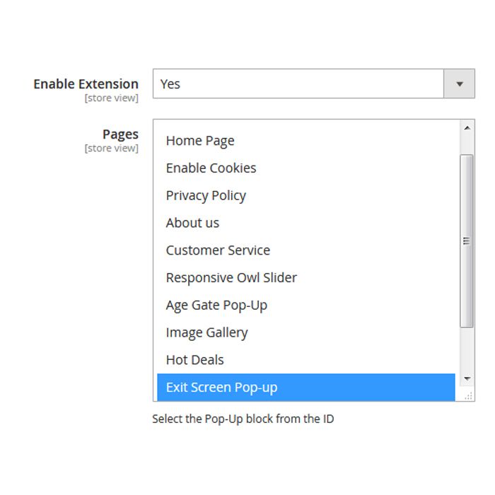Exit Screen Pop-up Magento 2 Extension Settings
