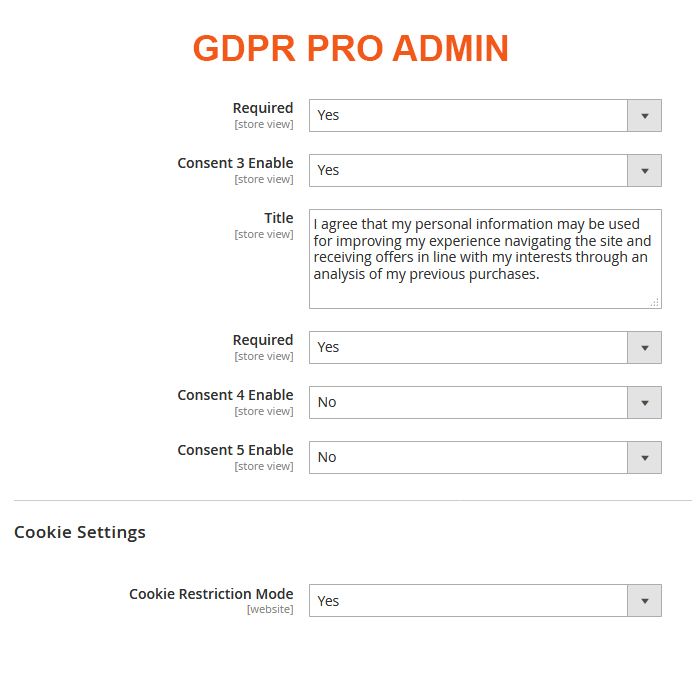 GDPR Magento 2 Extension Admin Cookie Settings