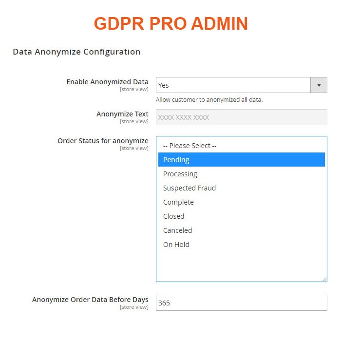 GDPR Magento 2 Extension Admin Data Anonymize Configuration 