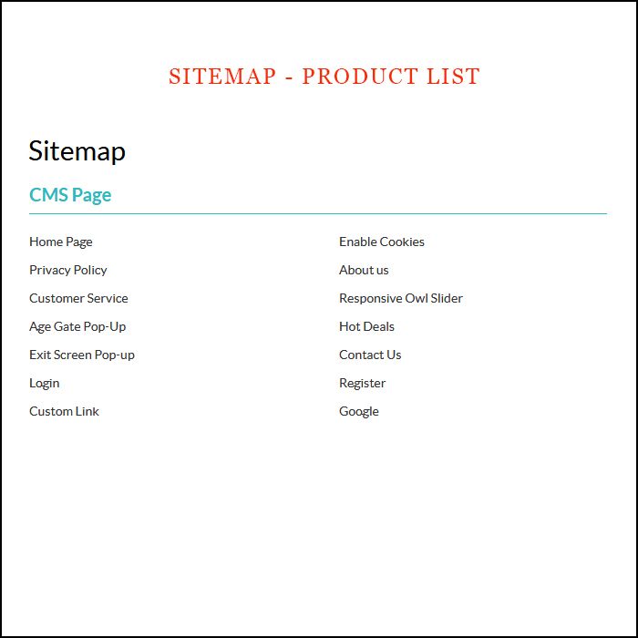 Html Sitemap Magento 2 Extension SiteMap Product List